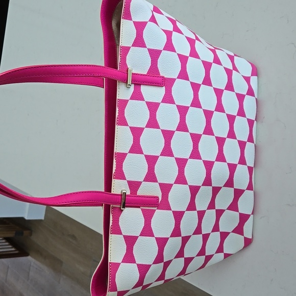 KATE SPADE BOW TOTE w/ Kate spade charm pink & white bow pattern 17 x 10 in - Picture 4 of 16